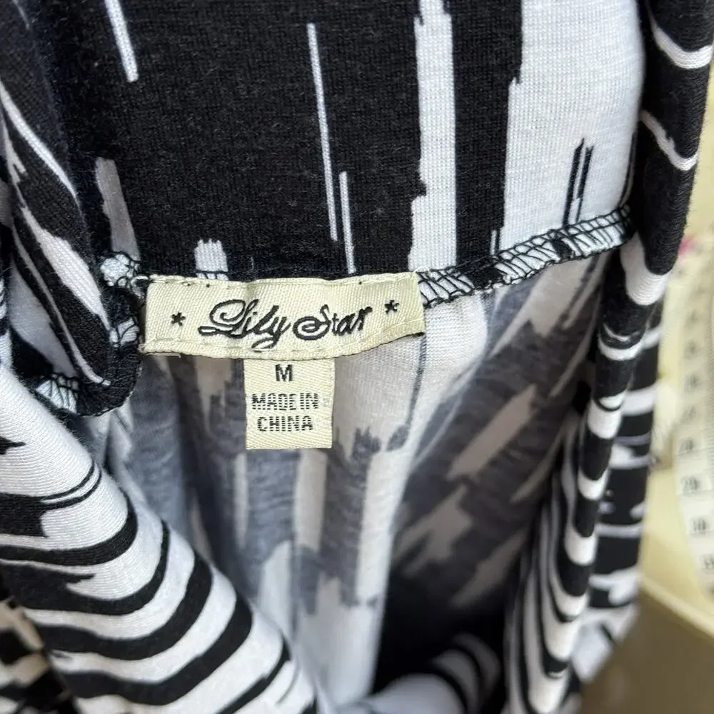 Lily Star Black & White Abstract Maxi Skirt Women M Coastal Festival Casual Vaca